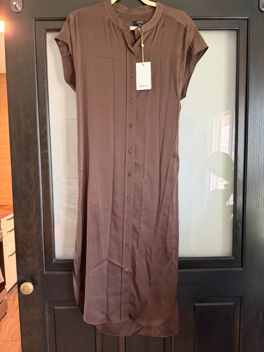 Quince Women's Silk Brown Button-Front Midi Dress